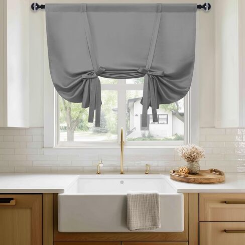 Hiasan Short Blackout Curtains-Thermal Insulated Tie Up Shade for Kitchen, Decorative Adjustable Rod Pocket Curtains for Small Window, Grey, W34 X L45 Inches, 1 Panel in Saudi Arabia