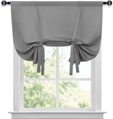 Hiasan Short Blackout Curtains-Thermal Insulated Tie Up Shade for Kitchen, Decorative Adjustable Rod Pocket Curtains for Small Window, Grey, W34 X L45 Inches, 1 Panel in Saudi Arabia