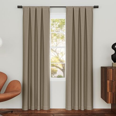 Sun Zero Pendleton 2-Pack Herringbone Magnetic Closure 100% Total Blackout Rod Pocket Curtain Panel Pair, Dark Beige, 37" W x 84" L (2 Panels) in Saudi Arabia