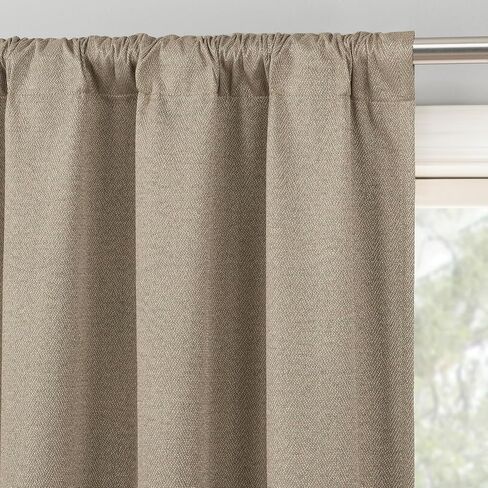Sun Zero Pendleton 2-Pack Herringbone Magnetic Closure 100% Total Blackout Rod Pocket Curtain Panel Pair, Dark Beige, 37" W x 84" L (2 Panels) in Saudi Arabia