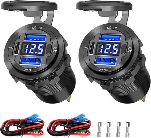 2 PCS Aluminum Alloy Shell of The WNNBTOVN USB C Car Charger Adapter,72W Cigarette Lighter USB Fast Charger,Power Saving Voltmeter with Switch in Kuwait