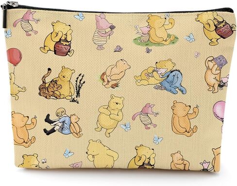 LONGXIN Cute Winnie Makeup Bag, Cartoon Bear Inspirational Yellow Travel Toiletry Makeup Organizer Zipper Pouch for Women Girls Friend Sister Birthday Christmas Friendship Gifts in Saudi Arabia