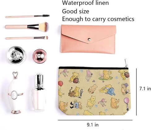 LONGXIN Cute Winnie Makeup Bag, Cartoon Bear Inspirational Yellow Travel Toiletry Makeup Organizer Zipper Pouch for Women Girls Friend Sister Birthday Christmas Friendship Gifts in Saudi Arabia