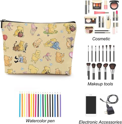 LONGXIN Cute Winnie Makeup Bag, Cartoon Bear Inspirational Yellow Travel Toiletry Makeup Organizer Zipper Pouch for Women Girls Friend Sister Birthday Christmas Friendship Gifts in Saudi Arabia