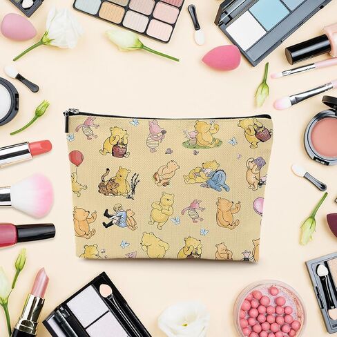 LONGXIN Cute Winnie Makeup Bag, Cartoon Bear Inspirational Yellow Travel Toiletry Makeup Organizer Zipper Pouch for Women Girls Friend Sister Birthday Christmas Friendship Gifts in Saudi Arabia