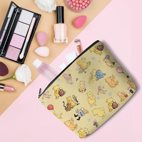 LONGXIN Cute Winnie Makeup Bag, Cartoon Bear Inspirational Yellow Travel Toiletry Makeup Organizer Zipper Pouch for Women Girls Friend Sister Birthday Christmas Friendship Gifts in Saudi Arabia