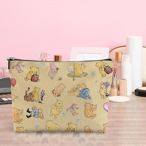 LONGXIN Cute Winnie Makeup Bag, Cartoon Bear Inspirational Yellow Travel Toiletry Makeup Organizer Zipper Pouch for Women Girls Friend Sister Birthday Christmas Friendship Gifts in Saudi Arabia