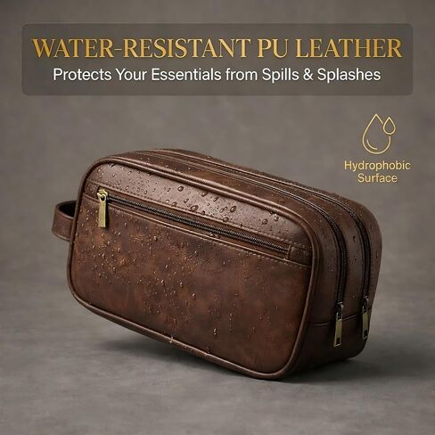 Men’s Toiletry Bag Travel Dopp Kit–double-deck PU Leather Water-Resistant Shaving Organizer Large Capacity, Double Compartments & Inner Pockets for Grooming, Bathroom & Gym Trip Toiletry Case(Coffee) in Kuwait