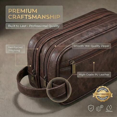 Men’s Toiletry Bag Travel Dopp Kit–double-deck PU Leather Water-Resistant Shaving Organizer Large Capacity, Double Compartments & Inner Pockets for Grooming, Bathroom & Gym Trip Toiletry Case(Coffee) in Kuwait
