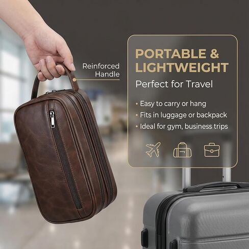 Men’s Toiletry Bag Travel Dopp Kit–double-deck PU Leather Water-Resistant Shaving Organizer Large Capacity, Double Compartments & Inner Pockets for Grooming, Bathroom & Gym Trip Toiletry Case(Coffee) in Kuwait