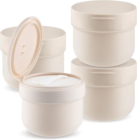 4 Pcs 300ml/10oz Plastic Containers Empty Cosmetic Jars Wide Mouth Makeup Sample Storage Pot with Lid & Inner Liner & Scoop for Lotion Cream Ointments Makeup Nails Paint - Brown in Saudi Arabia