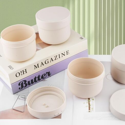 4 Pcs 300ml/10oz Plastic Containers Empty Cosmetic Jars Wide Mouth Makeup Sample Storage Pot with Lid & Inner Liner & Scoop for Lotion Cream Ointments Makeup Nails Paint - Brown in Saudi Arabia