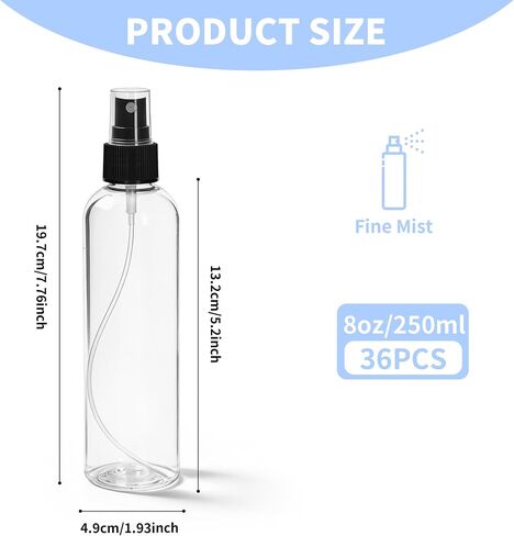 36 Pack Clear Plastic Spray Bottles 8 oz Spray Bottle Fine Mist Cleaning Spray Bottles Transparent 8 oz Empty Sprays Bottle Bulk for Travel, Essential Oils (Black,Clear) in Kuwait