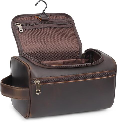 TIDING Mens Leather Hanging Toiletry Bag Travel Shaving Kit Portable Makeup Cosmetic Organizer Wash Case in Saudi Arabia
