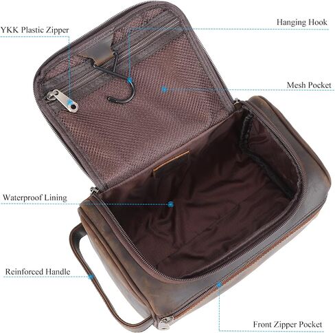 TIDING Mens Leather Hanging Toiletry Bag Travel Shaving Kit Portable Makeup Cosmetic Organizer Wash Case in Saudi Arabia