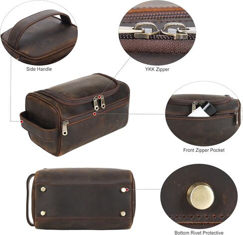 TIDING Mens Leather Hanging Toiletry Bag Travel Shaving Kit Portable Makeup Cosmetic Organizer Wash Case in Saudi Arabia