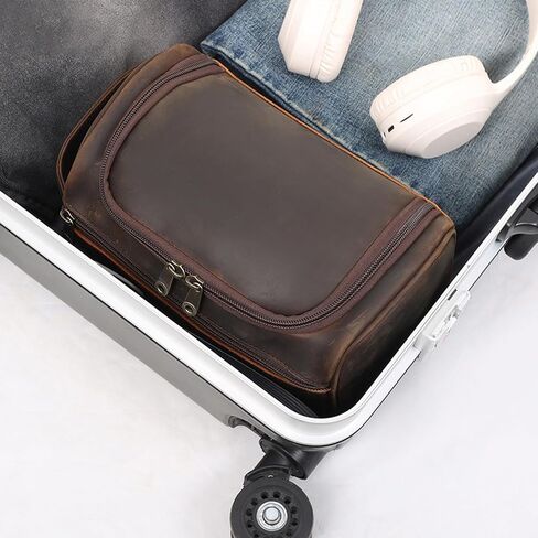TIDING Mens Leather Hanging Toiletry Bag Travel Shaving Kit Portable Makeup Cosmetic Organizer Wash Case in Saudi Arabia