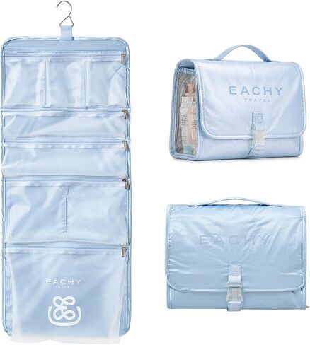 EACHY Hanging Toiletry Bag with Buckle Closure, Ultra-Lightweight Travel Essentials, Waterproof Toiletry Bag for Women Men, Portable Makeup Organizer with Matte TPU Pockets and Hanging Hook in Saudi Arabia