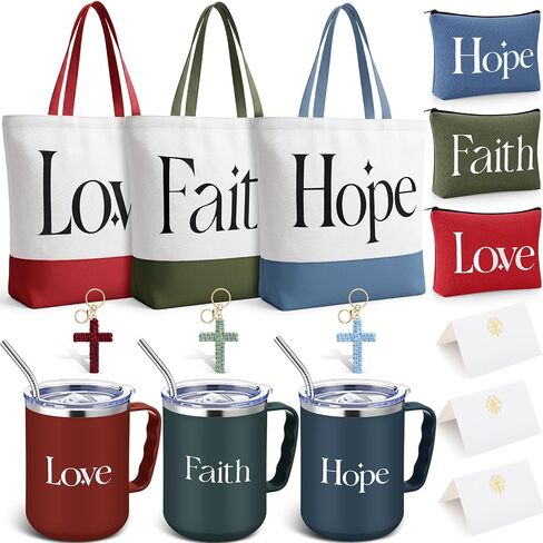 Patelai 36 Pcs Christian Gift for Women Faith Inspirational Religious Gift Set Includes Stainless Steel Mugs, Canvas Tote Bags, Cosmetic Bags, Bible Accessories for Church Sunday Mothers Day in Saudi Arabia