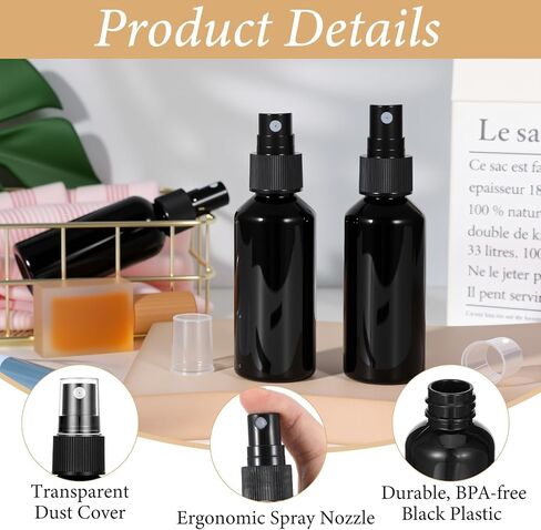 100 Pcs 2oz Black Spray Bottles, Fine Mist Refillable Travel Size Plastic Spritzers - Leak Proof Mini Mister for Cleaning, Hair, Essential Oils & Perfume in Saudi Arabia