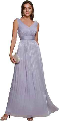 Ever-Pretty Women's Summer Flowy Shimmer V Neck Sleeveless Beach Wedding Guest Dresses Maxi Lightweight Formal Dress 02805 in Saudi Arabia