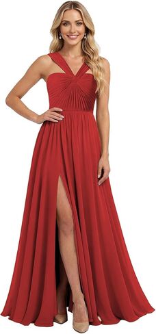 Halter Chiffon Bridesmaid Dress for Women Pleats Formal Wedding Guest Dress L01051 in Saudi Arabia