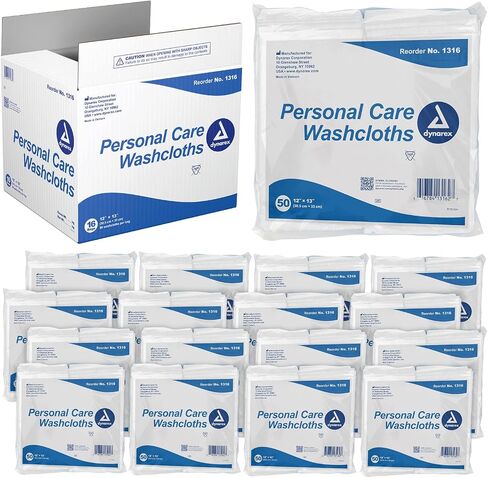 Dynarex Personal Cleansing Washcloths - 12 x 13" Disposable Dry Wipes for Baby & Adults, Makeup Remover, Soft, Absorbent, Single Use - 50 Wipes/Pack, 16 Packs/Case in Saudi Arabia