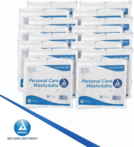 Dynarex Personal Cleansing Washcloths - 12 x 13" Disposable Dry Wipes for Baby & Adults, Makeup Remover, Soft, Absorbent, Single Use - 50 Wipes/Pack, 16 Packs/Case in Saudi Arabia