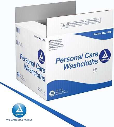 Dynarex Personal Cleansing Washcloths - 12 x 13" Disposable Dry Wipes for Baby & Adults, Makeup Remover, Soft, Absorbent, Single Use - 50 Wipes/Pack, 16 Packs/Case in Saudi Arabia