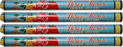 Three Roses Incense - Incense Sticks | Mysore Sugandhi Products | 25 gram per Tube | Sold as a Set of 4 Tubes in Saudi Arabia