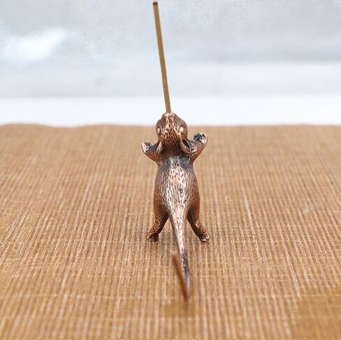 2PC Lucky Mouse Miniature Metal Ornament with Intricate Long-Tailed Rat Design, Incense Holder & Pen Rest in Saudi Arabia