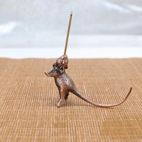 2PC Lucky Mouse Miniature Metal Ornament with Intricate Long-Tailed Rat Design, Incense Holder & Pen Rest in Saudi Arabia