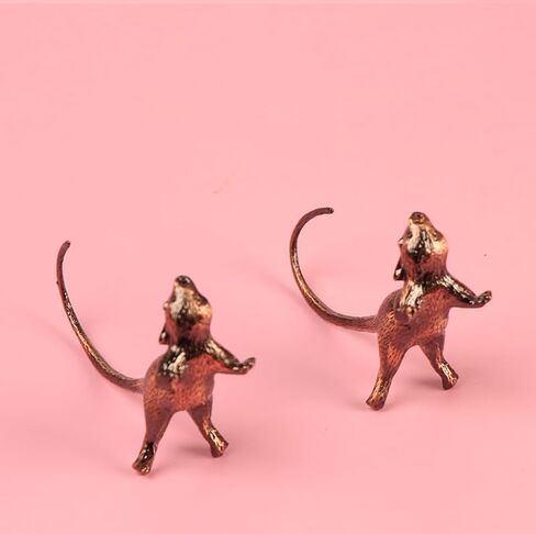 2PC Lucky Mouse Miniature Metal Ornament with Intricate Long-Tailed Rat Design, Incense Holder & Pen Rest in Saudi Arabia