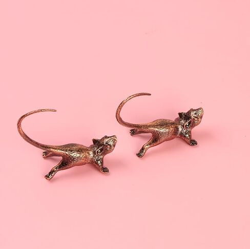 2PC Lucky Mouse Miniature Metal Ornament with Intricate Long-Tailed Rat Design, Incense Holder & Pen Rest in Saudi Arabia