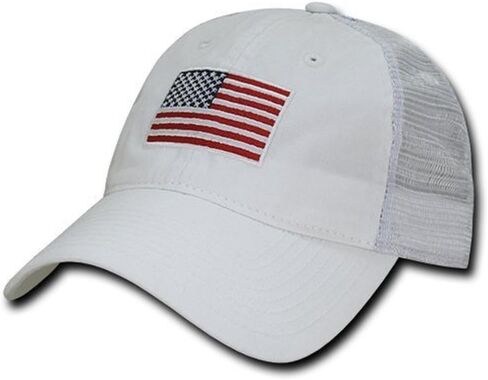 Soft Fit American Flag Embroidered Cotton Trucker Mesh Back Cap - White in Saudi Arabia