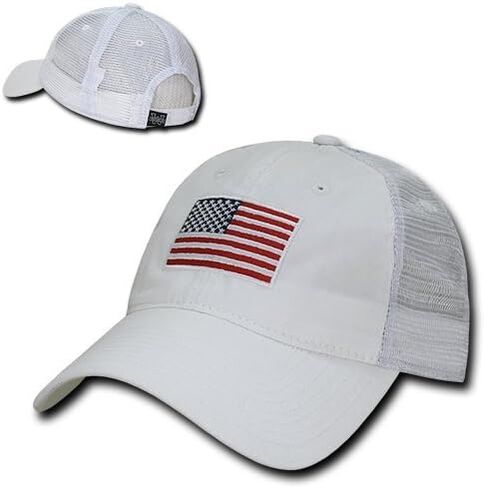 Soft Fit American Flag Embroidered Cotton Trucker Mesh Back Cap - White in Saudi Arabia
