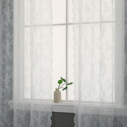 White Lace Curtains 78 Inches Long - Floral Embroidered Lace Sheer Curtains for Living Room Bedroom Kitchen, Rod Pocket Window Voile Curtains with Curtain Tiebacks, 2 Panels (59" W X 78" L) in Saudi Arabia