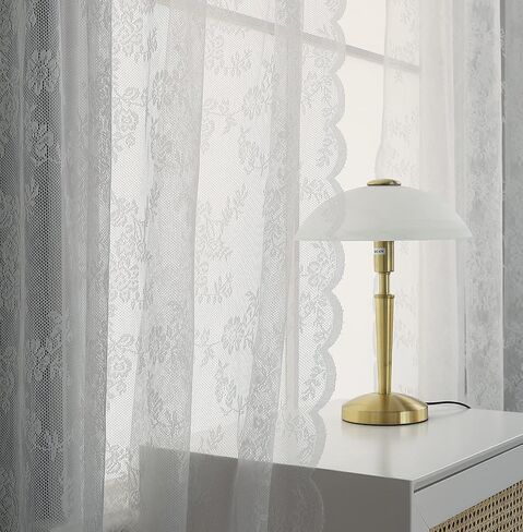 White Lace Curtains 78 Inches Long - Floral Embroidered Lace Sheer Curtains for Living Room Bedroom Kitchen, Rod Pocket Window Voile Curtains with Curtain Tiebacks, 2 Panels (59" W X 78" L) in Saudi Arabia