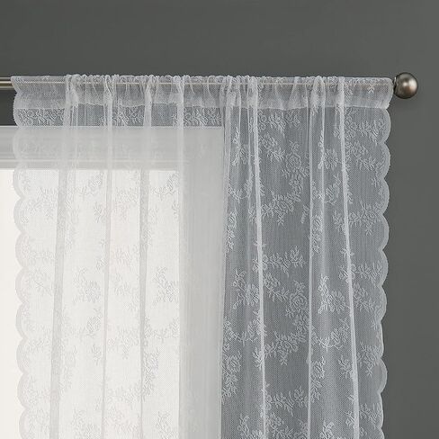 White Lace Curtains 78 Inches Long - Floral Embroidered Lace Sheer Curtains for Living Room Bedroom Kitchen, Rod Pocket Window Voile Curtains with Curtain Tiebacks, 2 Panels (59" W X 78" L) in Saudi Arabia