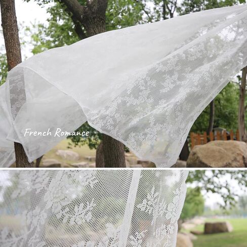 White Lace Curtains 78 Inches Long - Floral Embroidered Lace Sheer Curtains for Living Room Bedroom Kitchen, Rod Pocket Window Voile Curtains with Curtain Tiebacks, 2 Panels (59" W X 78" L) in Saudi Arabia