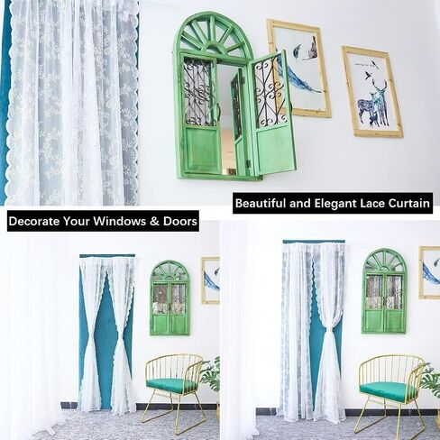 White Lace Curtains 78 Inches Long - Floral Embroidered Lace Sheer Curtains for Living Room Bedroom Kitchen, Rod Pocket Window Voile Curtains with Curtain Tiebacks, 2 Panels (59" W X 78" L) in Saudi Arabia