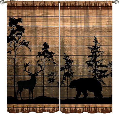 Farmhouse Forest Cabin Curtains for Kitchen Rustic Wooden Country Vintage Bear Deer Rustic Cabin Window Treatments for Farmhouse Bedroom Living Room 42x45in（No Blackout） in Saudi Arabia