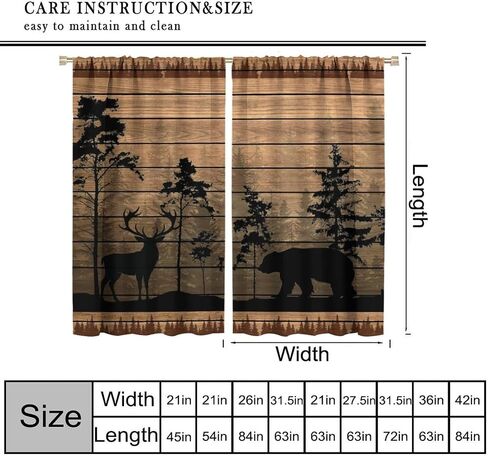 Farmhouse Forest Cabin Curtains for Kitchen Rustic Wooden Country Vintage Bear Deer Rustic Cabin Window Treatments for Farmhouse Bedroom Living Room 42x45in（No Blackout） in Saudi Arabia