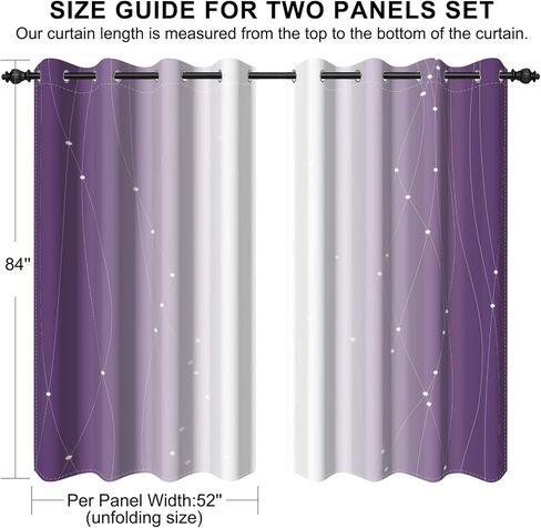 Ombre Purple Blackout Curtains, 84 Inch Length - Light Blocking Thermal Insulated Grommet Top Drapes for Bedroom Living Room, Privacy Noise Reducing Curtains 2 Panels, 52W x 84L in Saudi Arabia
