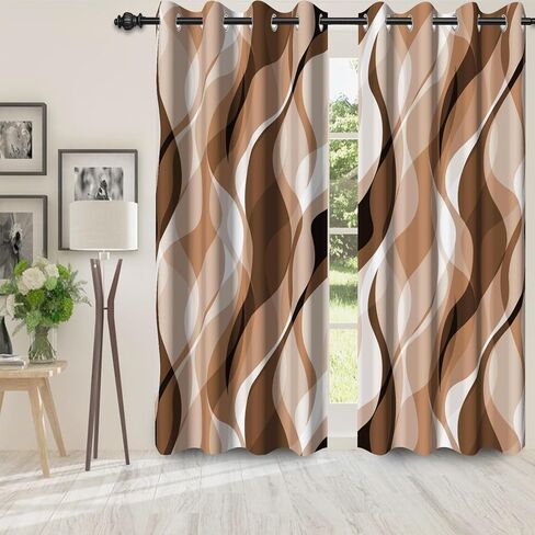 Brown Modern Blackout Curtains for Bedroom Living Room,2 Panels Sets Window Curtain,Striped Brown Stylish Simplicity Abstract Thermal Insulated Printed Curtains with Grommet,42" Wx84 L in Saudi Arabia