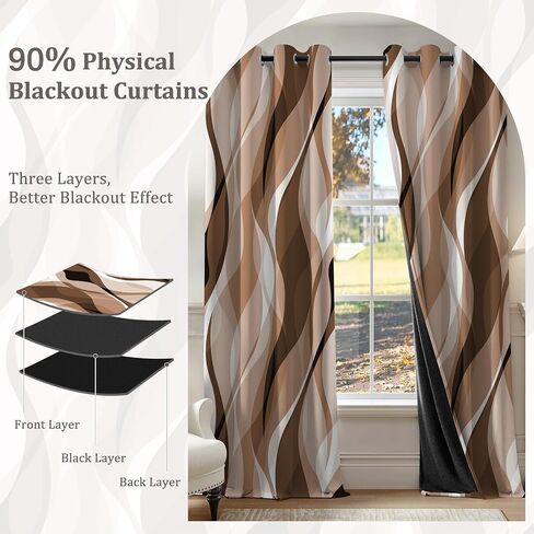Brown Modern Blackout Curtains for Bedroom Living Room,2 Panels Sets Window Curtain,Striped Brown Stylish Simplicity Abstract Thermal Insulated Printed Curtains with Grommet,42" Wx84 L in Saudi Arabia