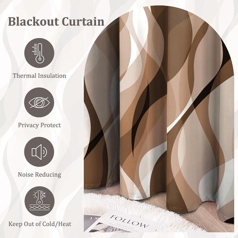 Brown Modern Blackout Curtains for Bedroom Living Room,2 Panels Sets Window Curtain,Striped Brown Stylish Simplicity Abstract Thermal Insulated Printed Curtains with Grommet,42" Wx84 L in Saudi Arabia