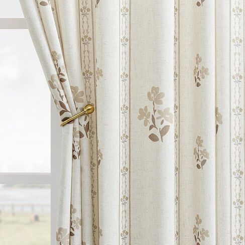 Coffee Floral Pleated Linen 102 Inch Curtains for Living Dining Room Pinch Pleat Light Filtering Semi Sheer Curtains Light Brown Pattern Print Flower on Beige Linen Boho Farmhouse Bedroom Drapes in Saudi Arabia