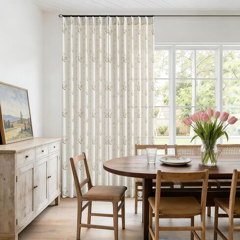 Coffee Floral Pleated Linen 102 Inch Curtains for Living Dining Room Pinch Pleat Light Filtering Semi Sheer Curtains Light Brown Pattern Print Flower on Beige Linen Boho Farmhouse Bedroom Drapes in Saudi Arabia