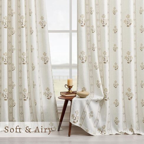 Coffee Floral Pleated Linen 102 Inch Curtains for Living Dining Room Pinch Pleat Light Filtering Semi Sheer Curtains Light Brown Pattern Print Flower on Beige Linen Boho Farmhouse Bedroom Drapes in Saudi Arabia